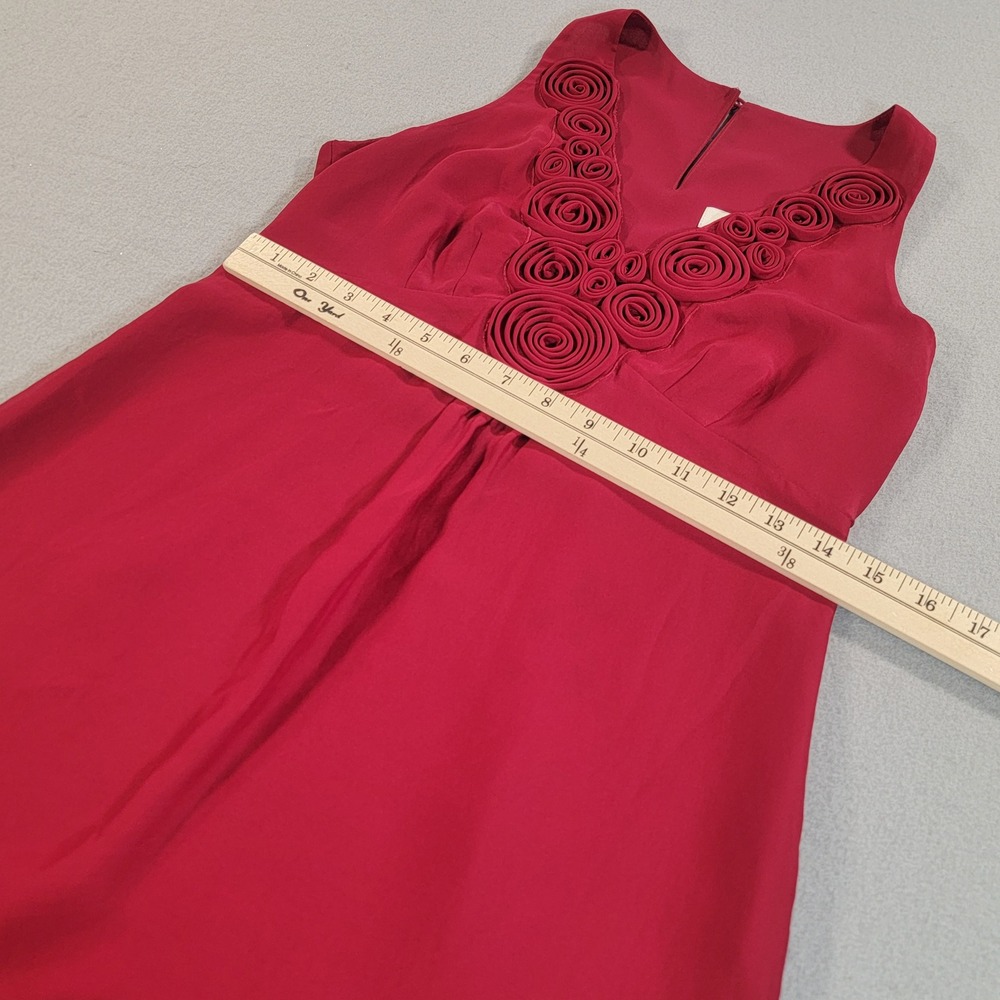 Ann Taylor LOFT Sleeveless Shift Dress Rosette Neck Floral Applique Red Womens 0 - Picture 8 of 11